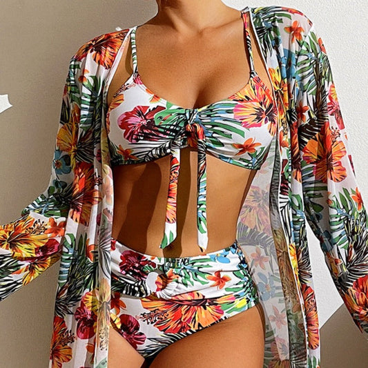 Pauline Laurent® | Conjunto de bikini de tres piezas con estampado floral