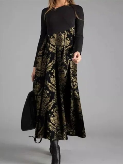 Yollie® | Elegante vestido vintage con estampado retro y escote en V
