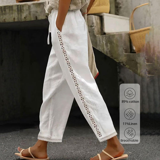 Kira® | Pantalón blanco monocolor con bolsillos laterales