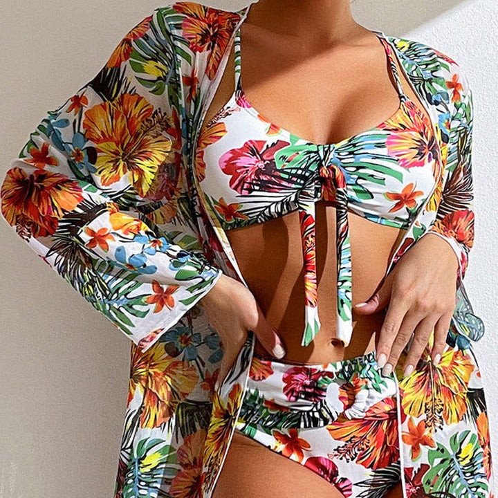Pauline Laurent® | Conjunto de bikini de tres piezas con estampado floral