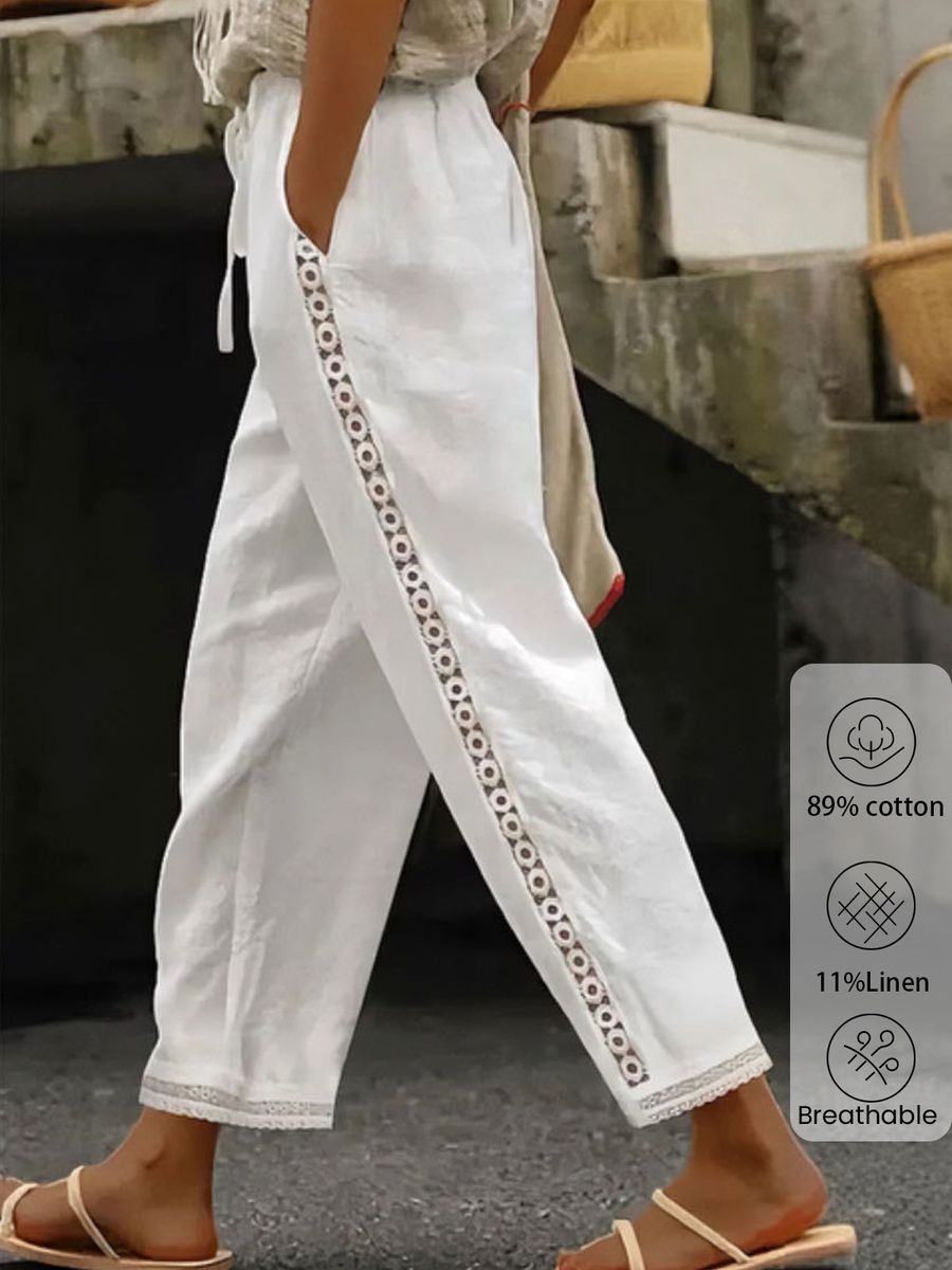 Kira® | Pantalón blanco monocolor con bolsillos laterales