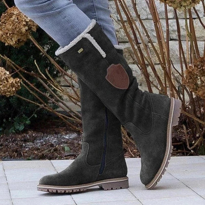 Shaira® | Moda botas de nieve planas hasta la rodilla con cremallera