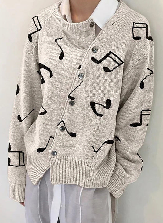 Olivia® | Moderno jersey de algodón con botones y estampado musical