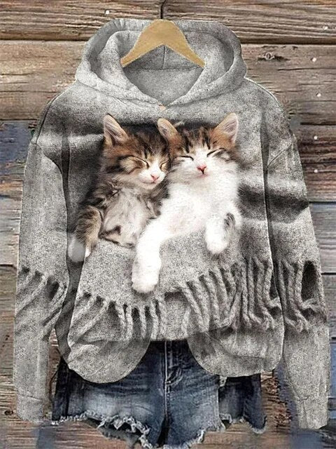 Criza® | Sudadera informal con capucha y elegante estampado de gatos