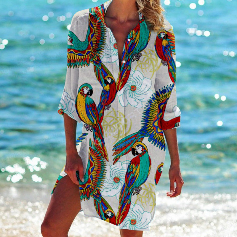 Celia® | Vestido camisero con estampado tropical