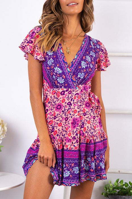 Adelaide® | Mini vestido bohemio étnico con cuello en V