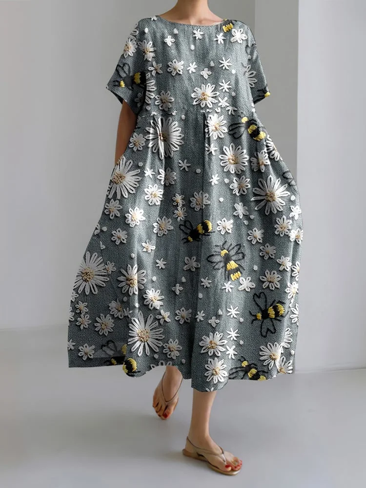 Susana® | Vestido casual de mujer con estampado de abejas y encaje floral