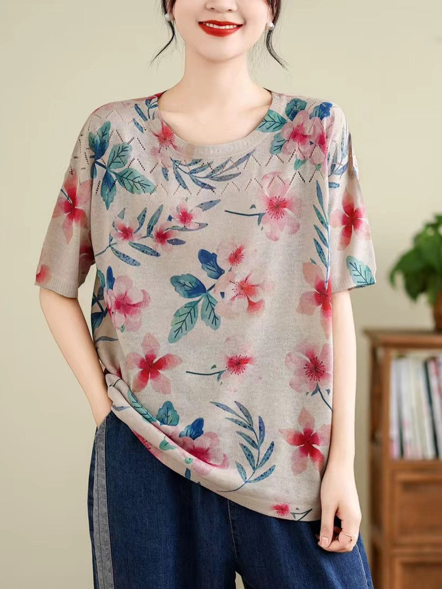 Madeline® | Camisa de cuello en O con estampado vintage de verano para mujer