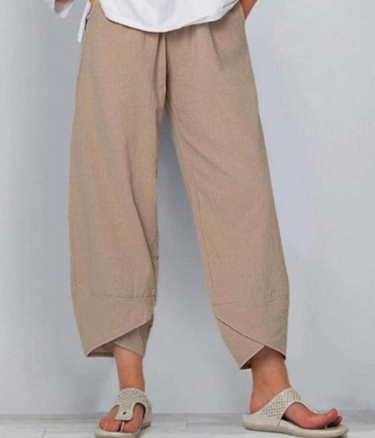 Women’s Loose Cotton Elastic Waist Wide - Leg Pants Khaki / S