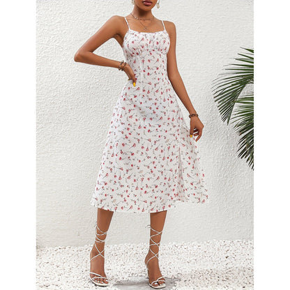 Mary® | Vestido midi estampado con tirantes y abertura en la pierna