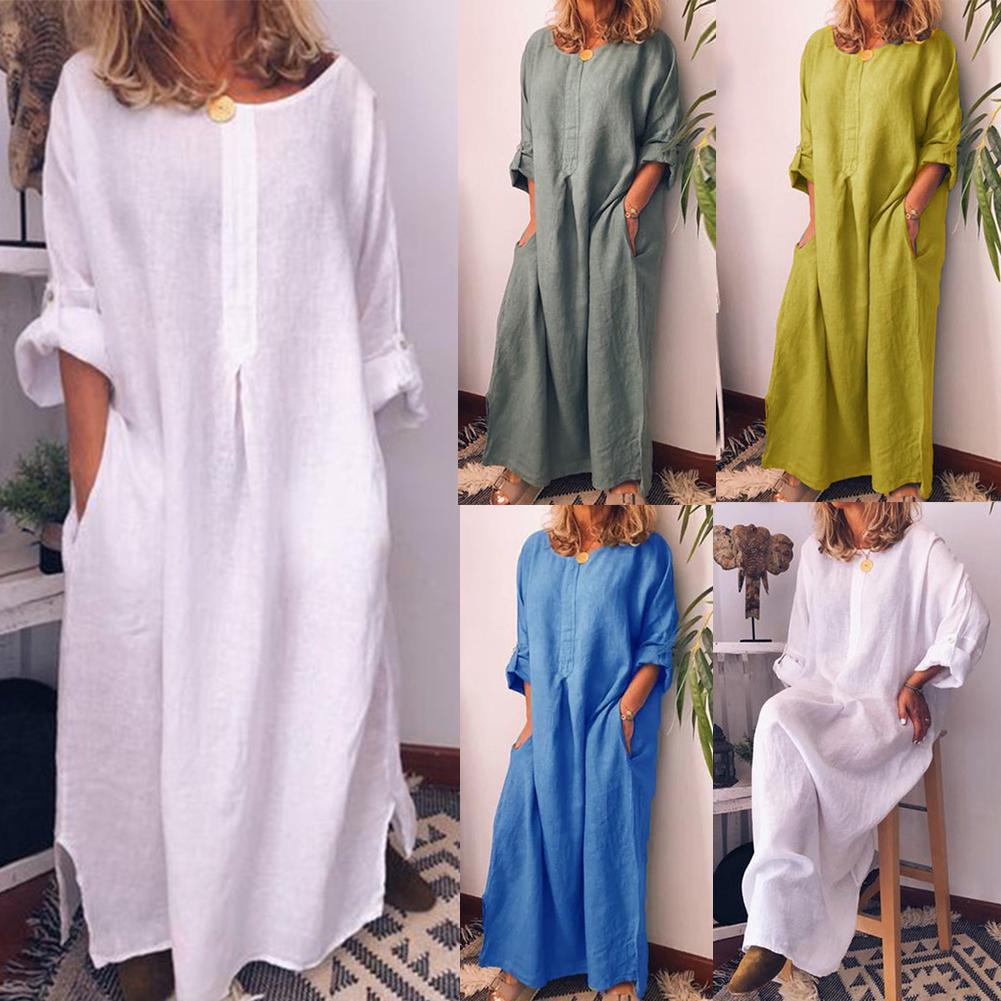 Ada® | Vestido camisero largo de lino en oversize