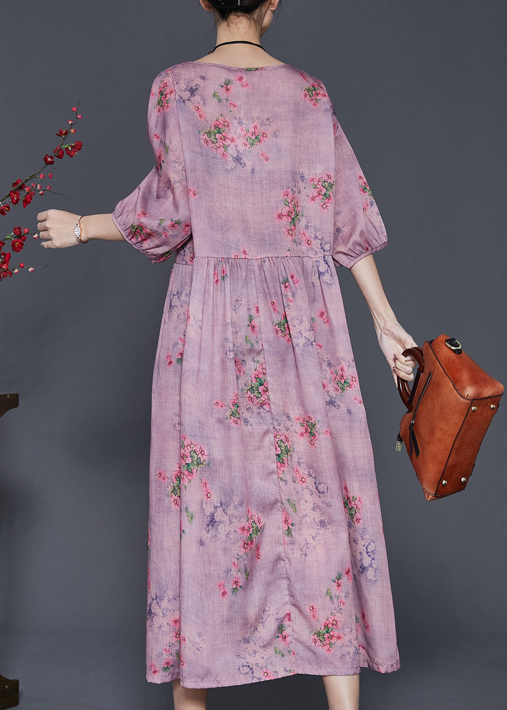 Faith® | Vestido moderno de lino con estampado oversize morado