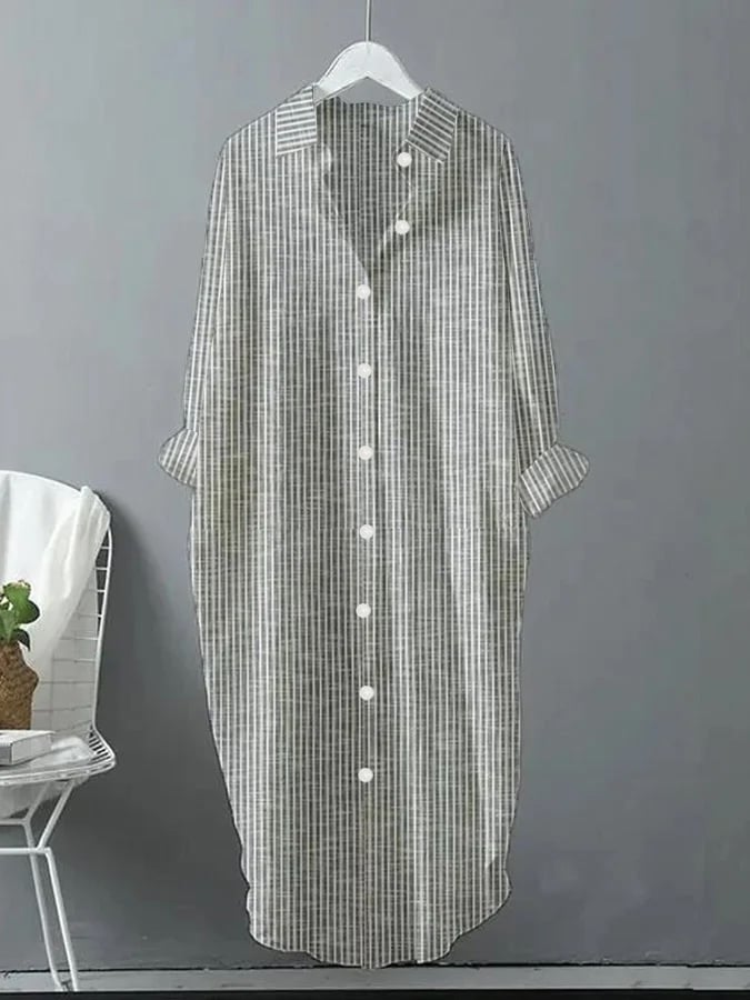 Gemma® | Ladies Retro Striped Design Casual Loose Shirt Dress
