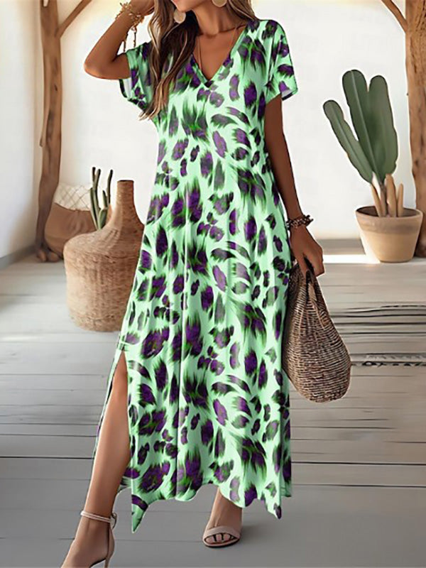 Leafprint Maxi Dress with split