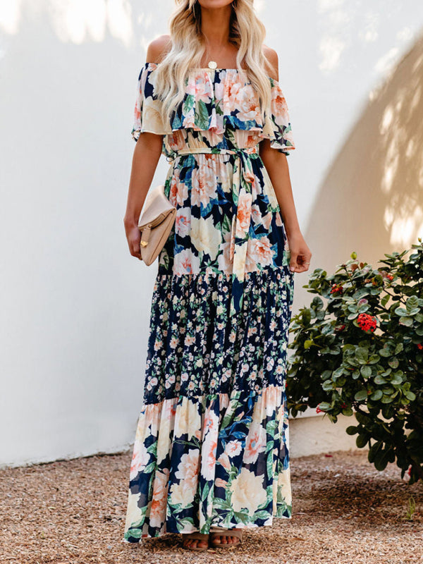 Women’s Off-the-Shoulder Floral Maxi Dress in 8 Colors Sizes 4-26 - Wazzi's Wear