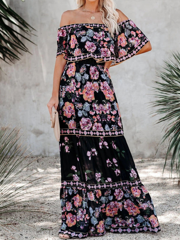 Women’s Off-the-Shoulder Floral Maxi Dress in 8 Colors Sizes 4-26 - Wazzi's Wear